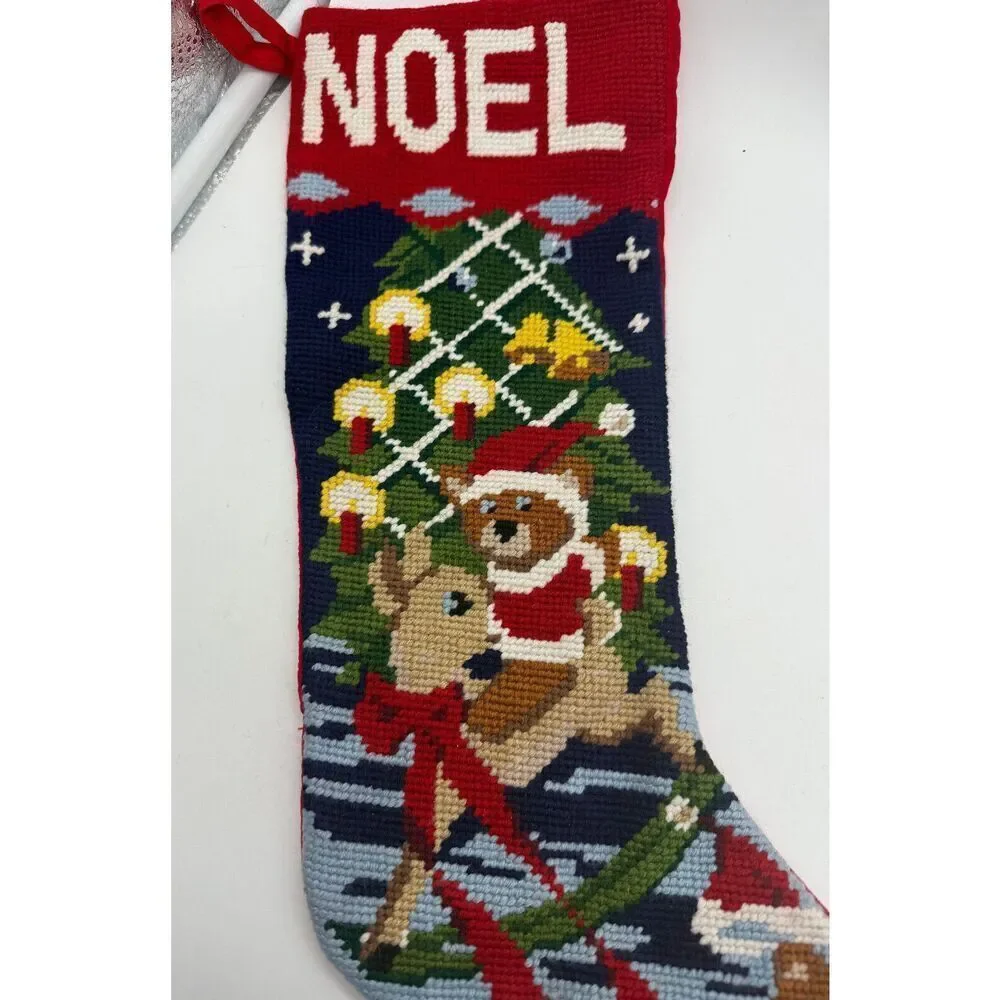 Toys Tree Needlepoint Christmas Stocking Cross Stitch Bear Ball‎ Complete VTG
